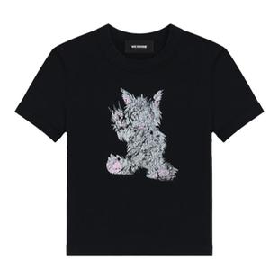 WE11DONE女士怪兽涂鸦印花合身圆领短袖T恤