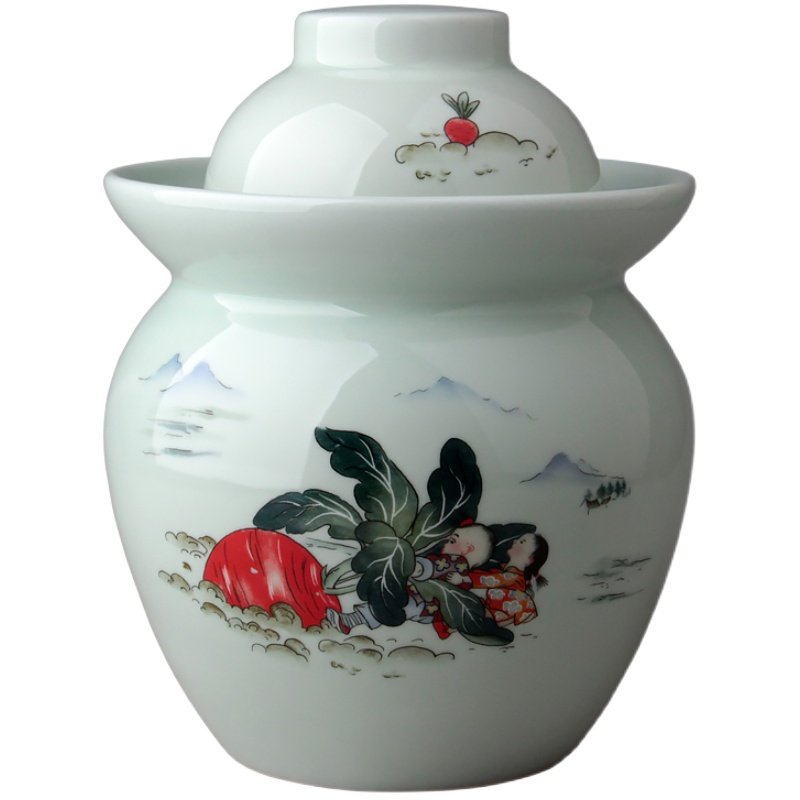 景德镇陶瓷腌菜坛四川泡菜坛子加厚无铅密封圆口腌菜缸储物罐家用