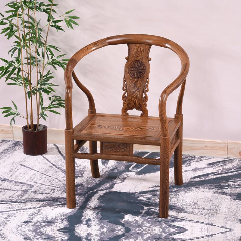 鸡翅木圈椅 红木围椅酒店中式实木太师椅仿古茶椅主人椅 茶桌椅子