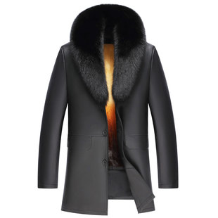 男士海宁真皮皮衣中长款绵羊皮外套貂皮内胆皮毛一体冬季皮草大衣
