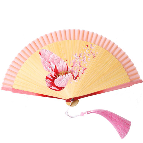 376中国风女士扇子礼盒真丝蝴蝶扇全竹古风女士折扇好开合舞蹈扇