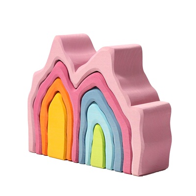 格林彩虹精灵村日出月亮积木