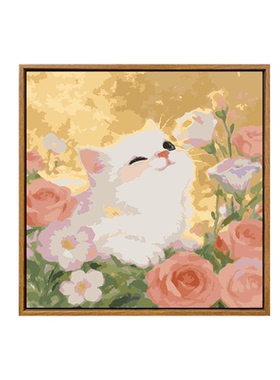 花丛中小动物diy数字油画装饰画