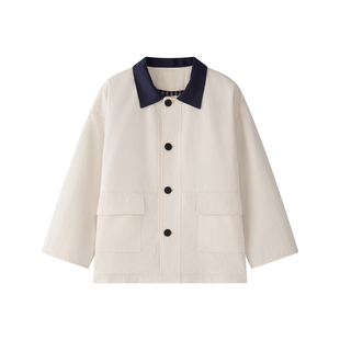 虾酱麻麻男童中长款风衣春装2026新款儿童洋气翻领中大童纯棉外套