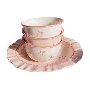 佩尔森蝴蝶结釉下彩餐具陶瓷家用盘子菜盘创意少女心可爱米饭碗