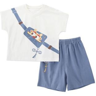 男童套装夏季薄款龙年宝宝短袖两件套小童中国风分体衣服儿童夏装