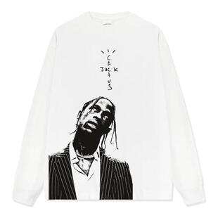 美式嘻哈Travis Scott人物印花短袖T恤男重磅宽松纯棉小领口长袖