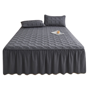 全棉床裙夹棉床笠单件纯棉床盖防尘床单床垫防滑三件套四季通用