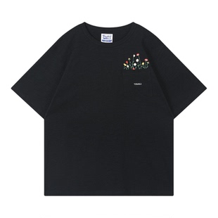 南疆阿克苏长绒棉 蓝布屋夏季300克重磅刺绣短袖T恤TKBLTEE905