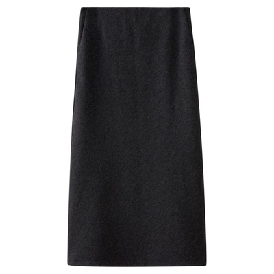 水云间格雷系灰色毛呢半身裙女H型直筒裙子中长款开叉2026春新款