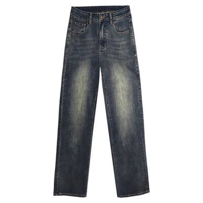 加绒窄版直筒牛仔裤女显瘦阔腿裤