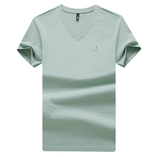 高品质夏季冰丝凉爽鸡心领男士短袖瓜子领V领体恤纯棉T恤男装潮牌