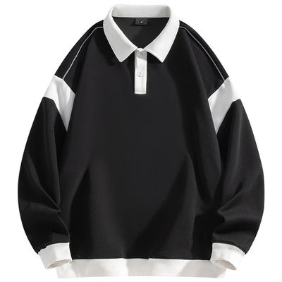 重磅拼色翻领卫衣长袖polo衫