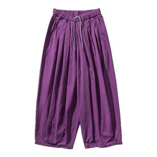 日系复古工装直筒裤男士休闲裤春季流行穿搭慵懒风纯色阔腿长裤子