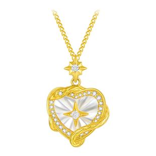 周大生DC星芒灵蛇项链纯银女轻奢爱心贝壳锁骨链生日礼物送女友