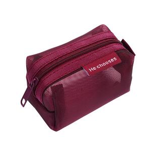 复古迷你收纳袋mini透明网纱零钱包拉链式小物件随身小容量硬币网格尼龙口红耳机钥匙学生拉边袋文具便携整理