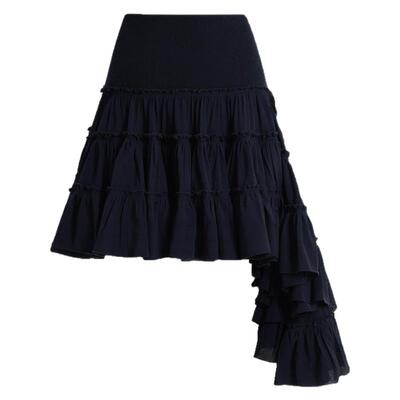 ChicChick时髦小鸡vol20藏蓝流浪风多层拖尾不规则拼接半身蛋糕裙