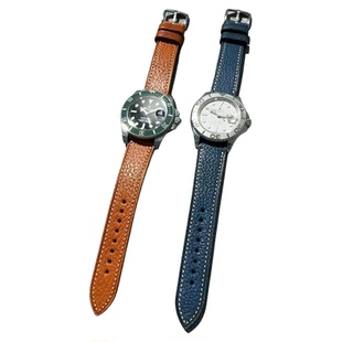 摔纹头层植鞣皮手工牛皮表带18mm20mm22mm柔软棕黄绿 蓝 黑色深棕