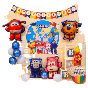 超级飞侠主题宝宝3周岁生日装饰场景布置男孩气球派对背景墙用品.