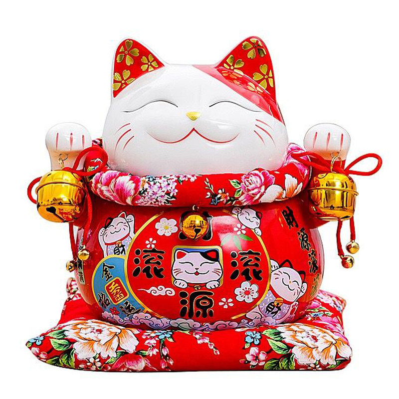 红色招财猫摆件开业语音播报器