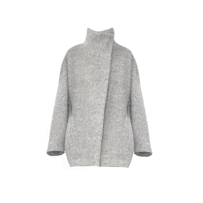 Cello Sonata秋冬新款连肩蝙蝠袖中长款立领毛呢大衣通勤羊毛夹克