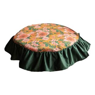 美式餐椅垫复古轻奢圆形加厚坐垫荷叶边印花可拆洗坐垫子四季通用