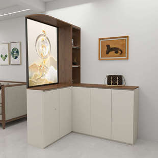 饰门厅柜 柜一体艺术玻璃屏风隔断柜正对门口装 法式 入户转角玄关鞋