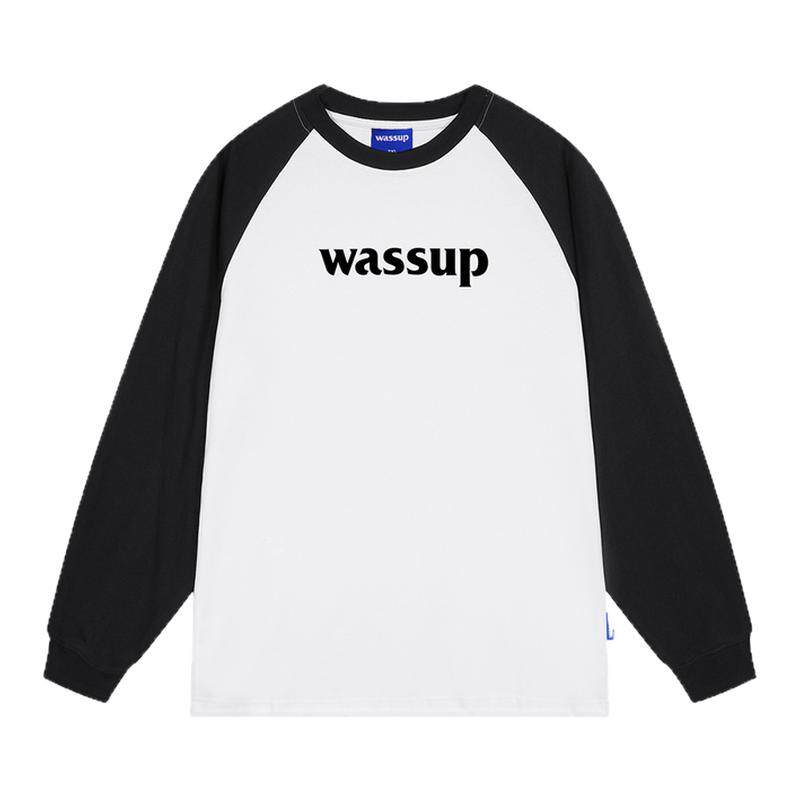 WASSUP潮牌黑白插肩长袖T恤