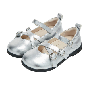 泰兰尼斯meta儿童皮鞋春季新款女童银色芭蕾舞鞋女孩公主玛丽珍鞋