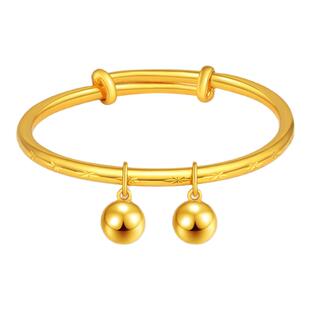 亚一黄金足金光面儿童圆管光珠空心手镯宝宝镯百天礼祝福茁壮成长