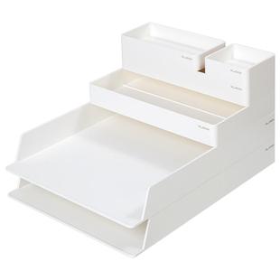 得力纽赛文件收纳套装文件框ins风文件架子置物架办公室用品桌面文件收纳文件筐办公用品大全抹苔绿清雾粉