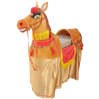 扭秧歌布马舞红黑黄棕色竹马道具