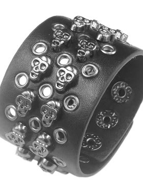 银色气孔圆钉梅花皮朋克风黑手链