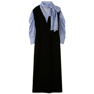 SNIDEL秋冬优雅泡泡袖系带衬衫针织连衣裙两件套SWNO234263