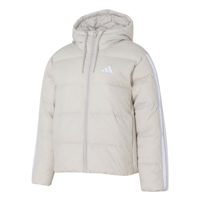 阿迪达斯连帽羽绒服女2025秋冬新款三条纹运动外套休闲夹克KH3979