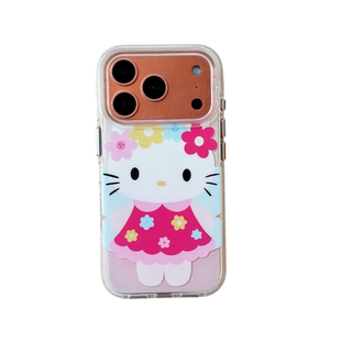 小花裙子kitty猫iphone适用17promax苹果16pro个性15可爱14女生13卡通时尚双层IMD包ai键圆边气囊防摔手机壳