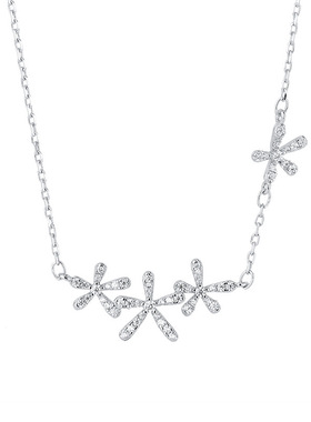 s999纯银樱花项链女森系闪钻花朵