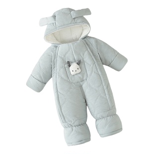 新生儿冬季夹棉衣服宝宝连体衣外出加绒保暖哈衣满月厚外出防风服