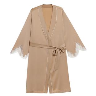 爱慕云之柔羽春夏睡衣女薄款含真丝蕾丝睡袍家居服AM48A721