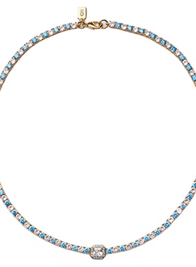 XTASTE 挪威 CRYSTAL HAZE 满锆石蓝钻项链锁骨链高级