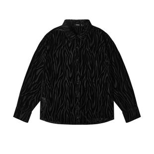 NMAX大码潮牌男装25年秋季斑马纹植绒面料长袖衬衫丝绒垂感情侣装