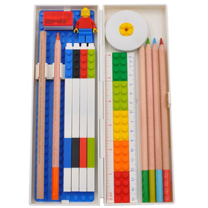 乐高创意积木网红文具铅笔盒水性圆珠笔橡皮尺彩色铅笔卷笔刀组合