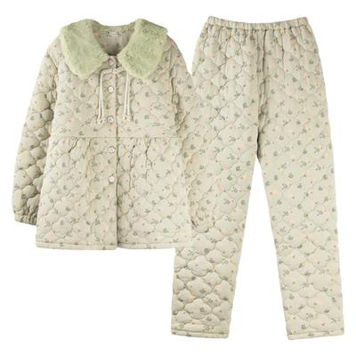 睡衣女士冬季针织夹棉家居服