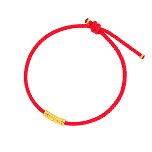 黄金手链999足金实心十全十美串珠本命年红绳按克纯金编织手绳女