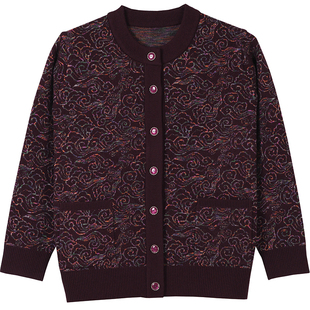 中老年人秋冬新款妈妈毛衣开衫外套圆领羊毛针织衫奶奶宽松上衣服