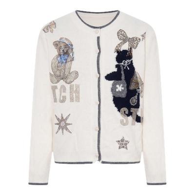 TCH小香风黑猫小熊烫钻【100%绵羊毛】毛衣针织开衫女T75D43E1046