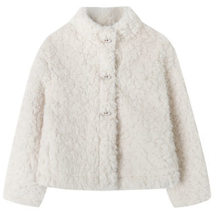 慕兔小香风粉色仿羊羔毛绒外套女2025冬新款加厚保暖皮毛一体外套