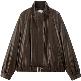 乐町复古仿油蜡皮PU外套廓形皮衣2026新款可立领老钱风高级感夹克