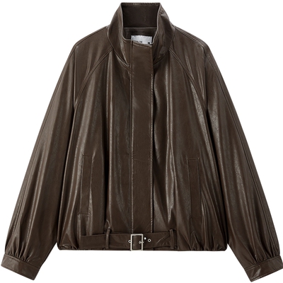 乐町复古仿油蜡皮PU外套廓形皮衣2026新款可立领老钱风高级感夹克