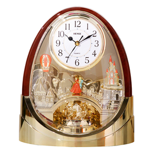 欧式创意座钟城堡公主王子装饰动态旋摆石英台钟音乐报时座钟4212
